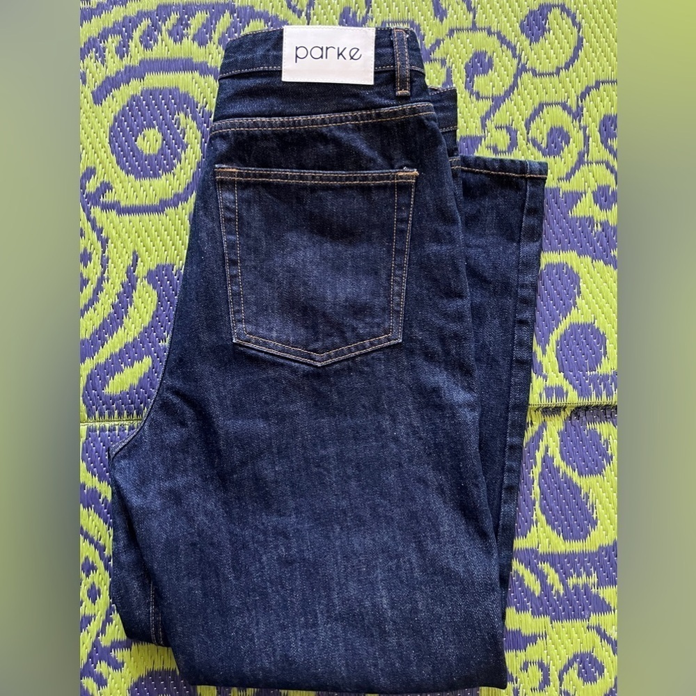 Parke High Waisted 90's Straight Leg Jeans Size 31 Dark Wash 100% Organic Cotton - Picture 9 of 12